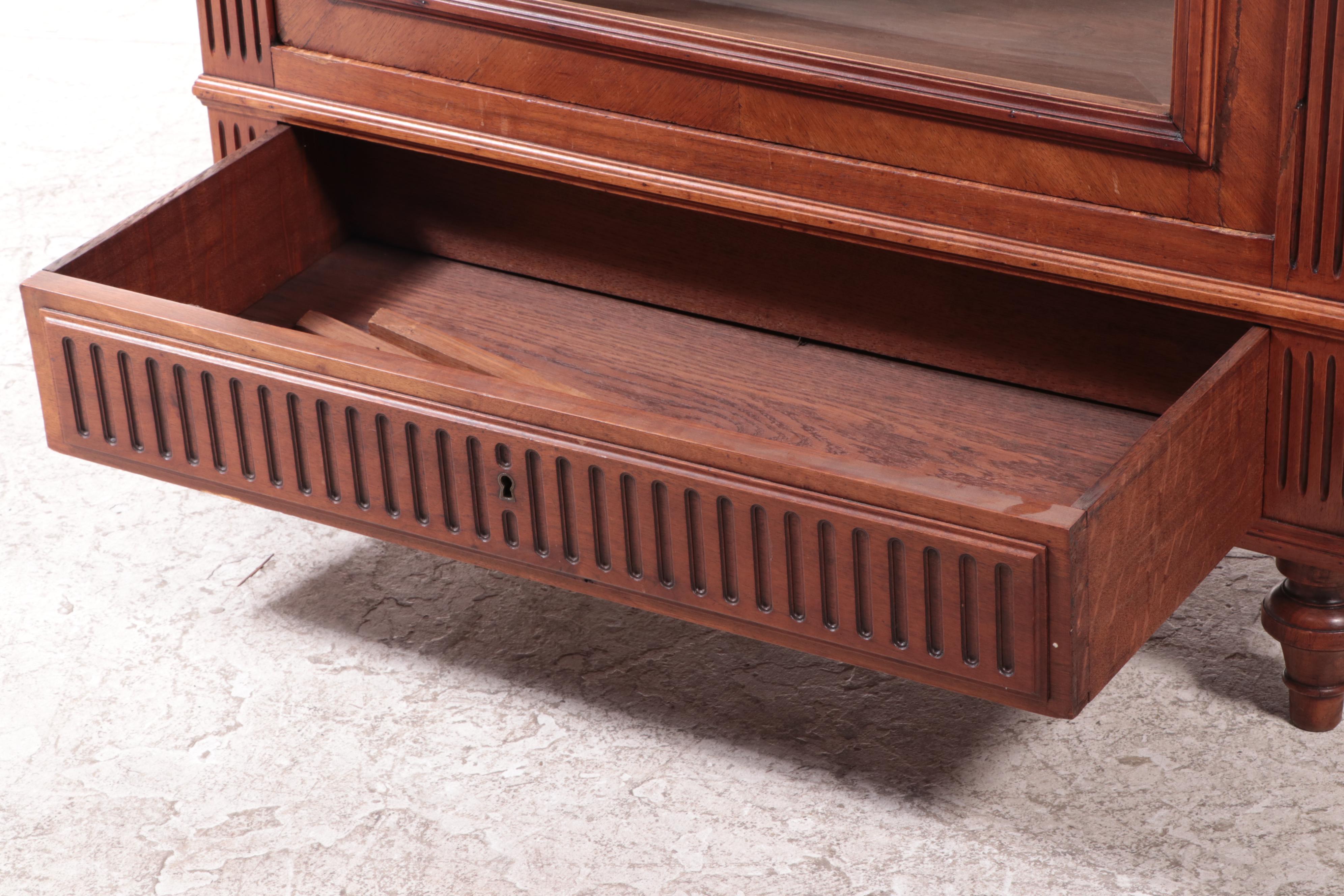 French Louis XVI Style Walnut Display Cabinet, Late 19th/Early 20th Century