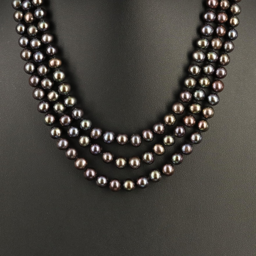 Pearl Triple Strand Necklace with 14K Clasp