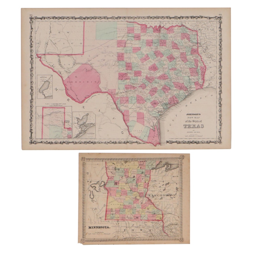Johnson & Ward Engraved Map of Texas, 1862, And More