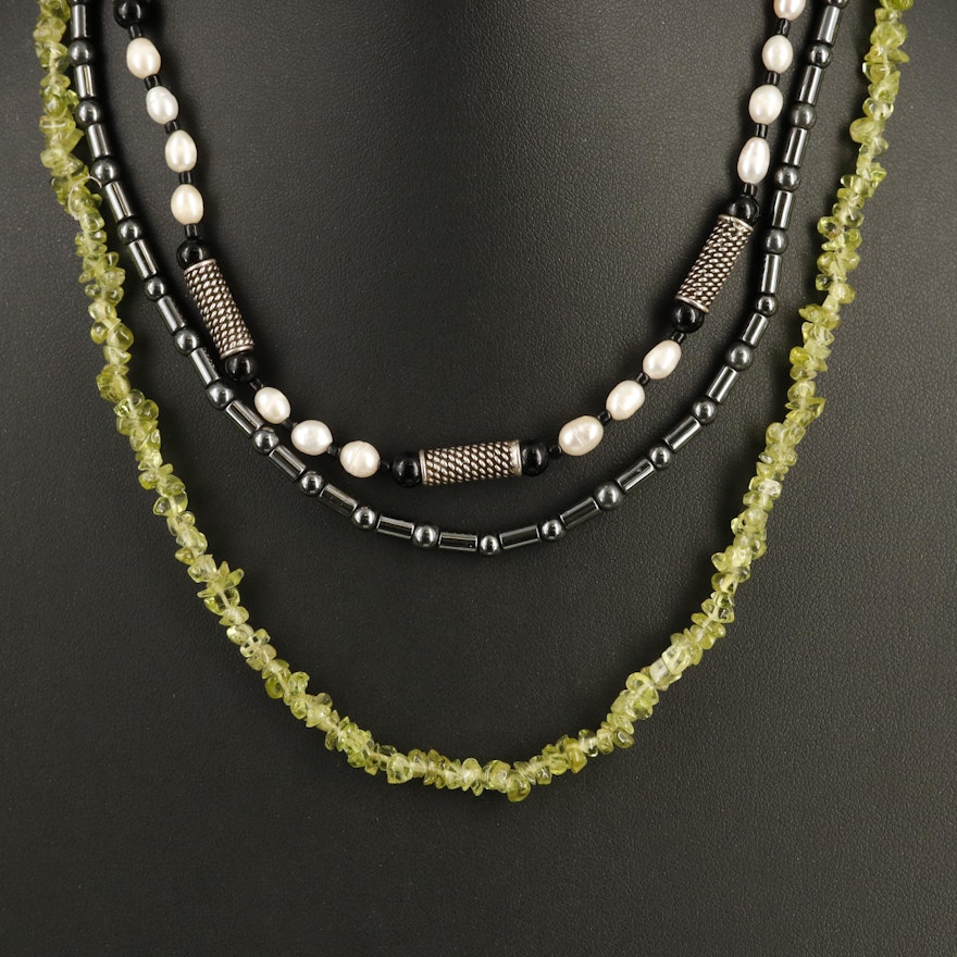 Necklaces with Peridot, Pearl, Black Onyx and Sterling