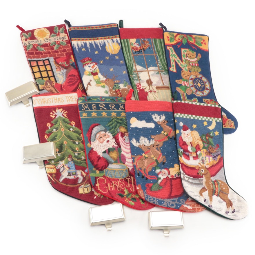 Needlepoint Christmas Stockings With Stocking Hangers