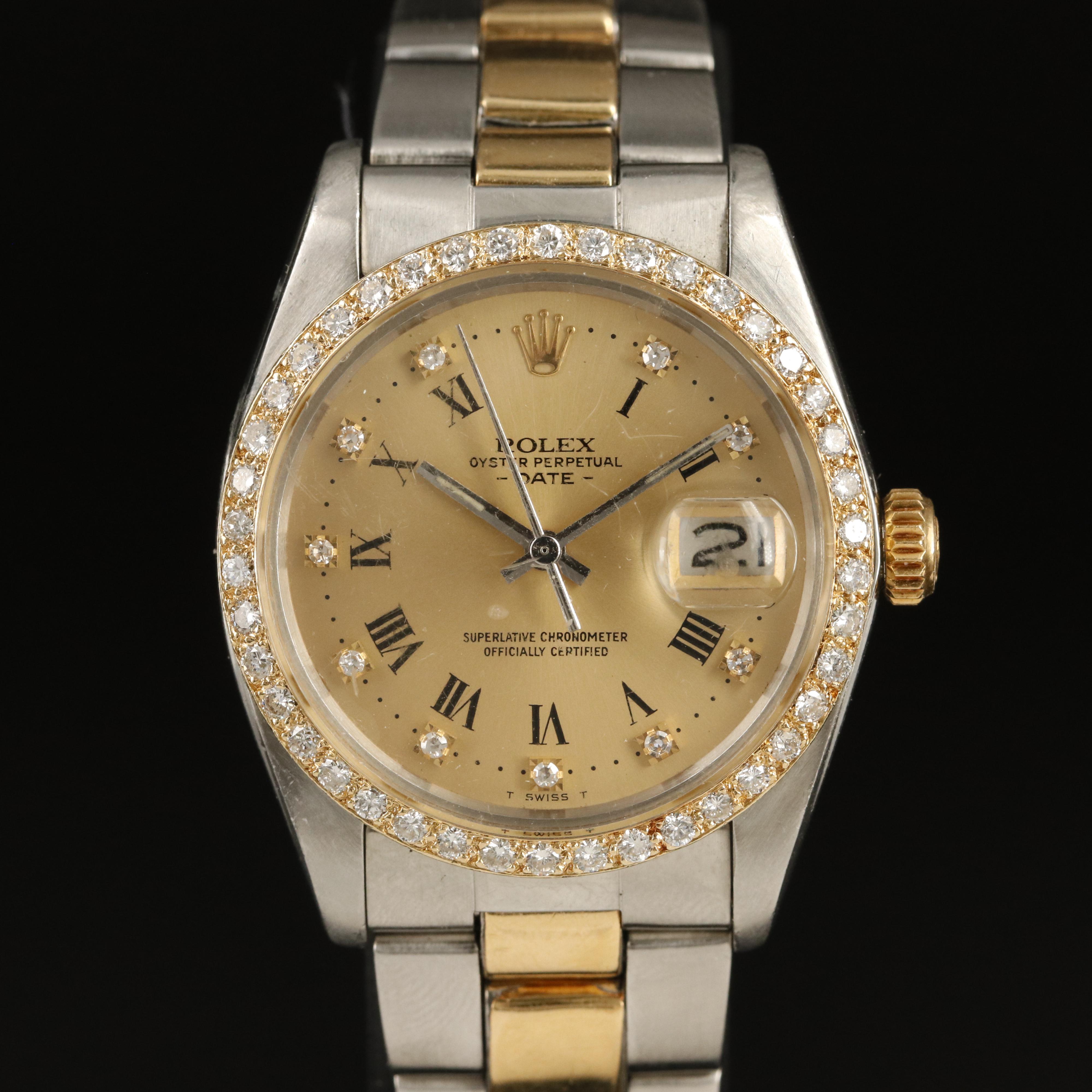 1977 Rolex Oyster Perpetual Date Custom Diamond Dial and Bezel Watch