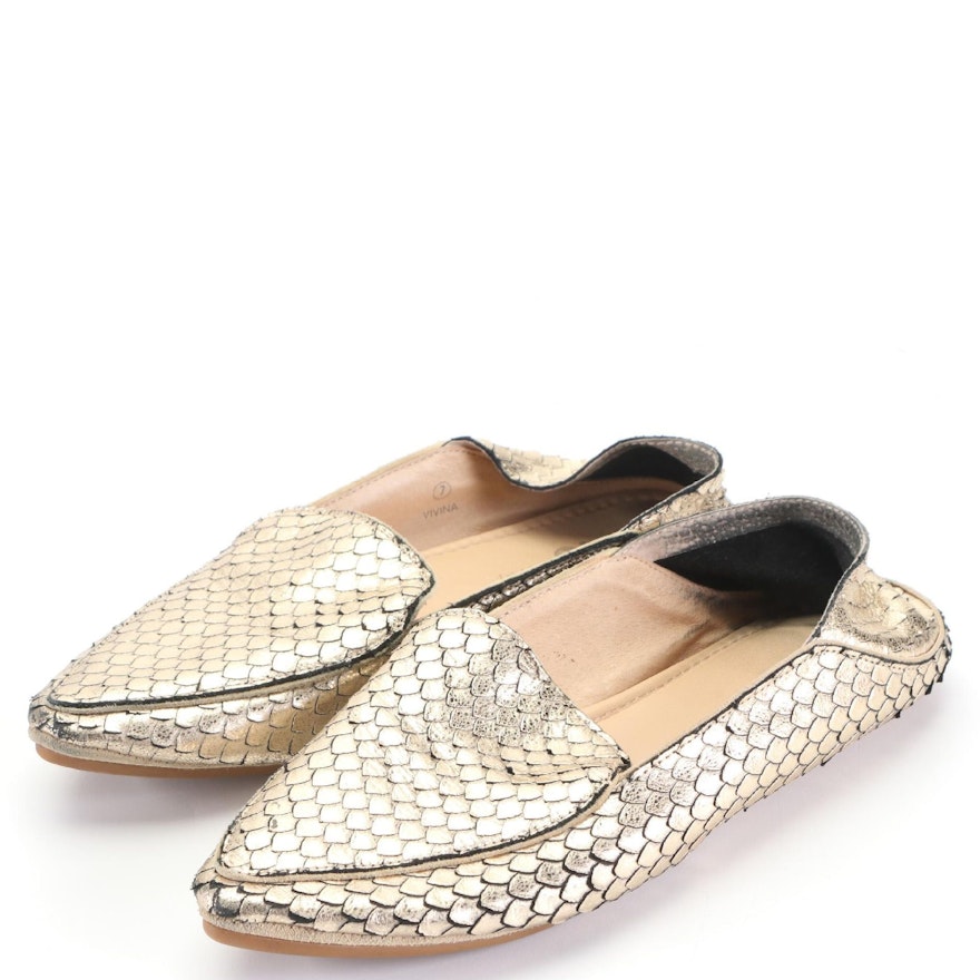 Yosi Samra Vivina Slip-On Flat Shoes in Gold Metallic Leather