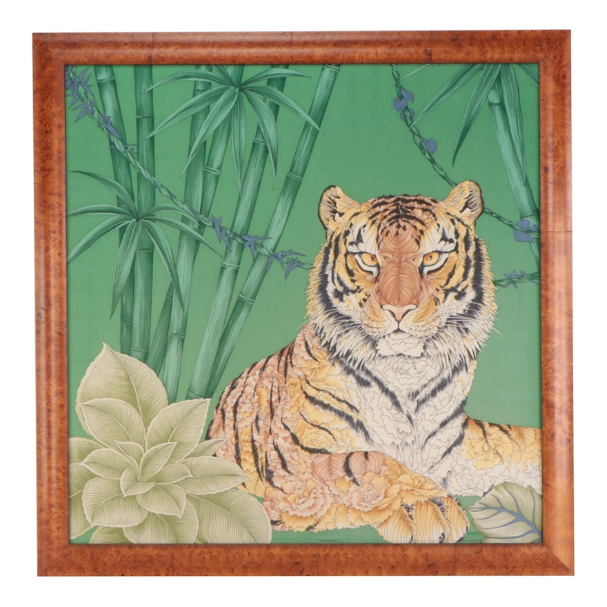 Salvatore Ferragamo Framed Silk Scarf of Tiger Print, Circa 1980s