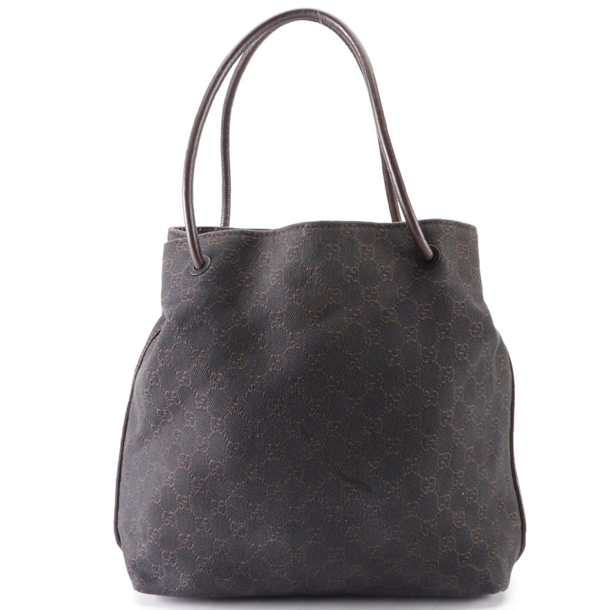 Gucci Shoulder Bag in Black/Brown GG Jacquard Twill and Dark Brown Leather