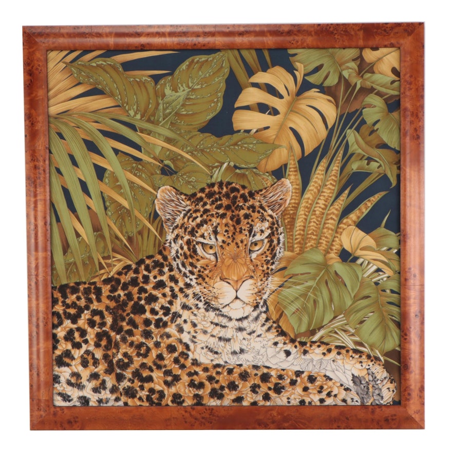 Salvatore Ferragamo Framed Silk Twill Leopard Print Scarf, Circa 1980s