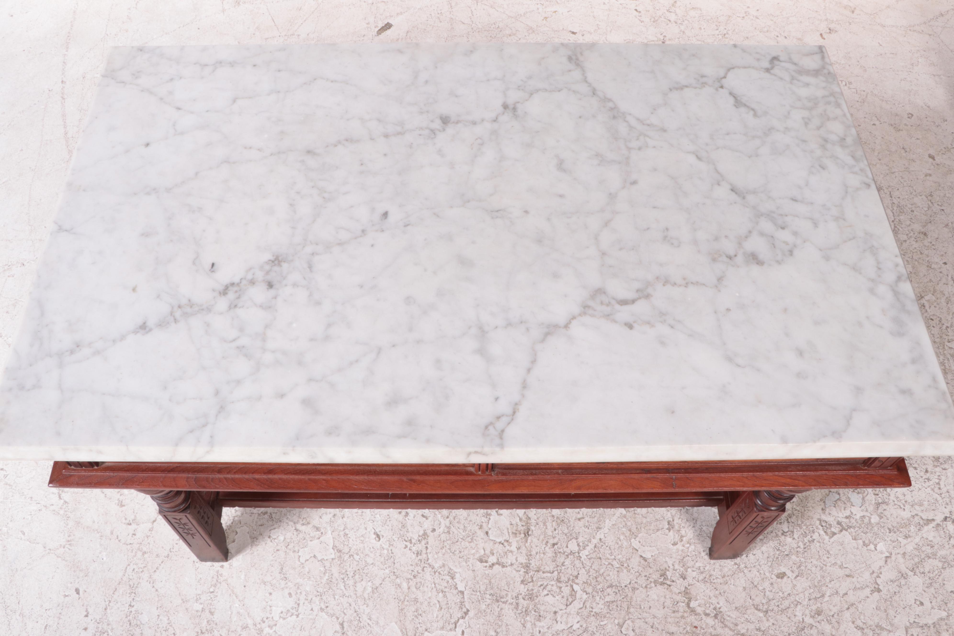 Victorian Eastlake Desk with Marble Top and Detached Wall Shelf