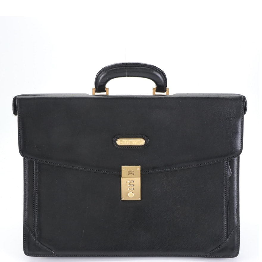 Burberrys Document Case with Combination Lock Closure in Black Leather