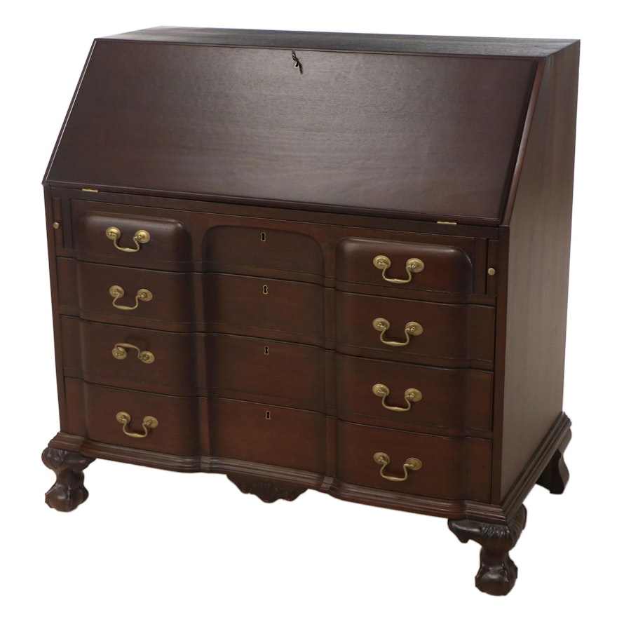 Chippendale Style Block-Front Mahogany Desk