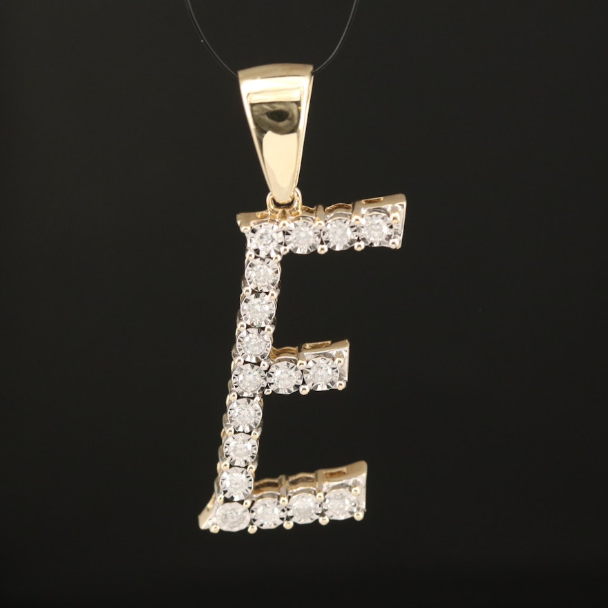 10K 0.31 CTW Diamond Capital Letter "E" Pendant