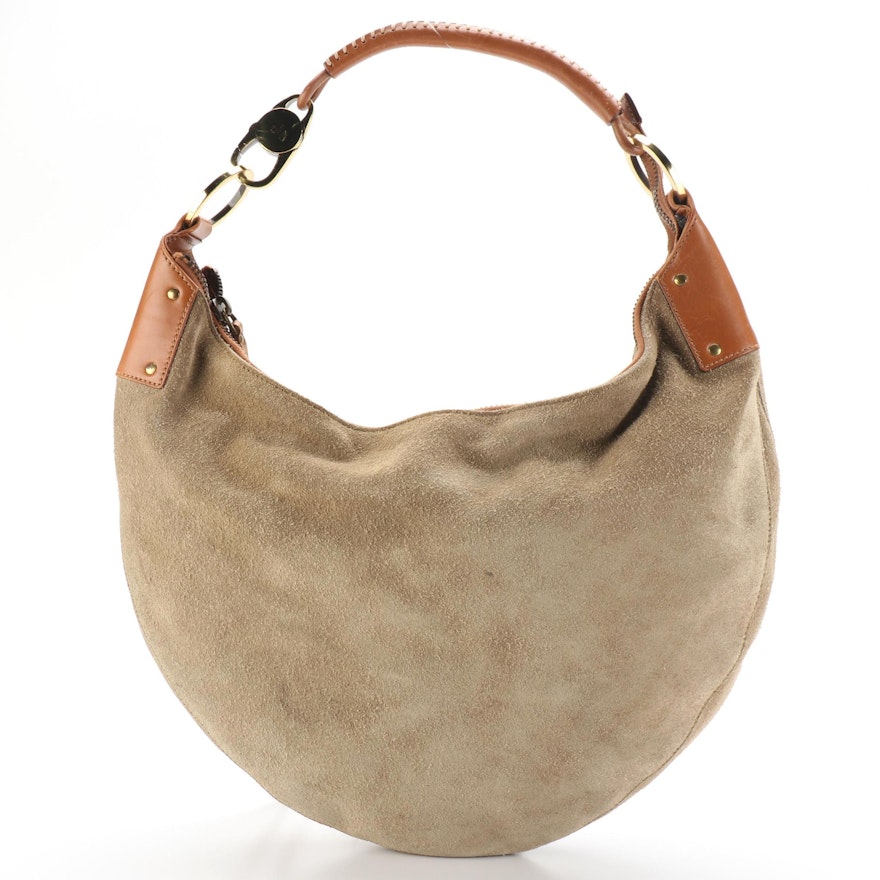 Gucci Demi Lune Suede Hobo Bag with Leather Trim