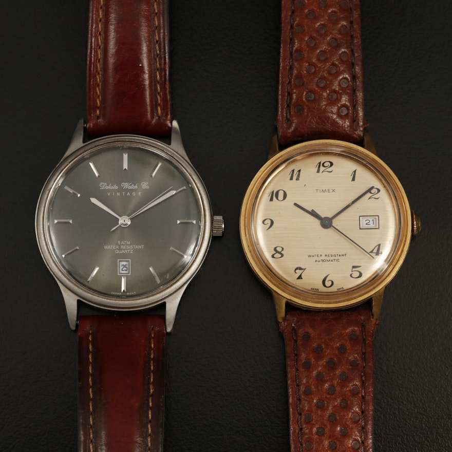 Pair of Timex and Dakota Leather Strap Wristwatches