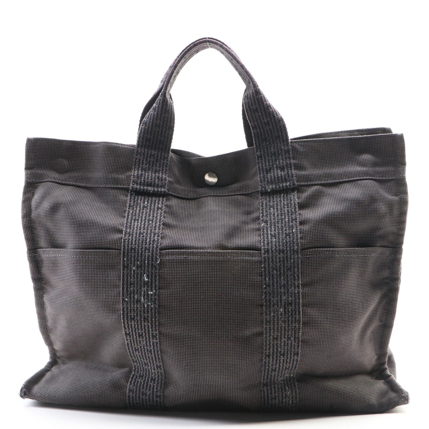 Hermès Herline Fourre Tout MM Tote Bag in Gray/Black Canvas