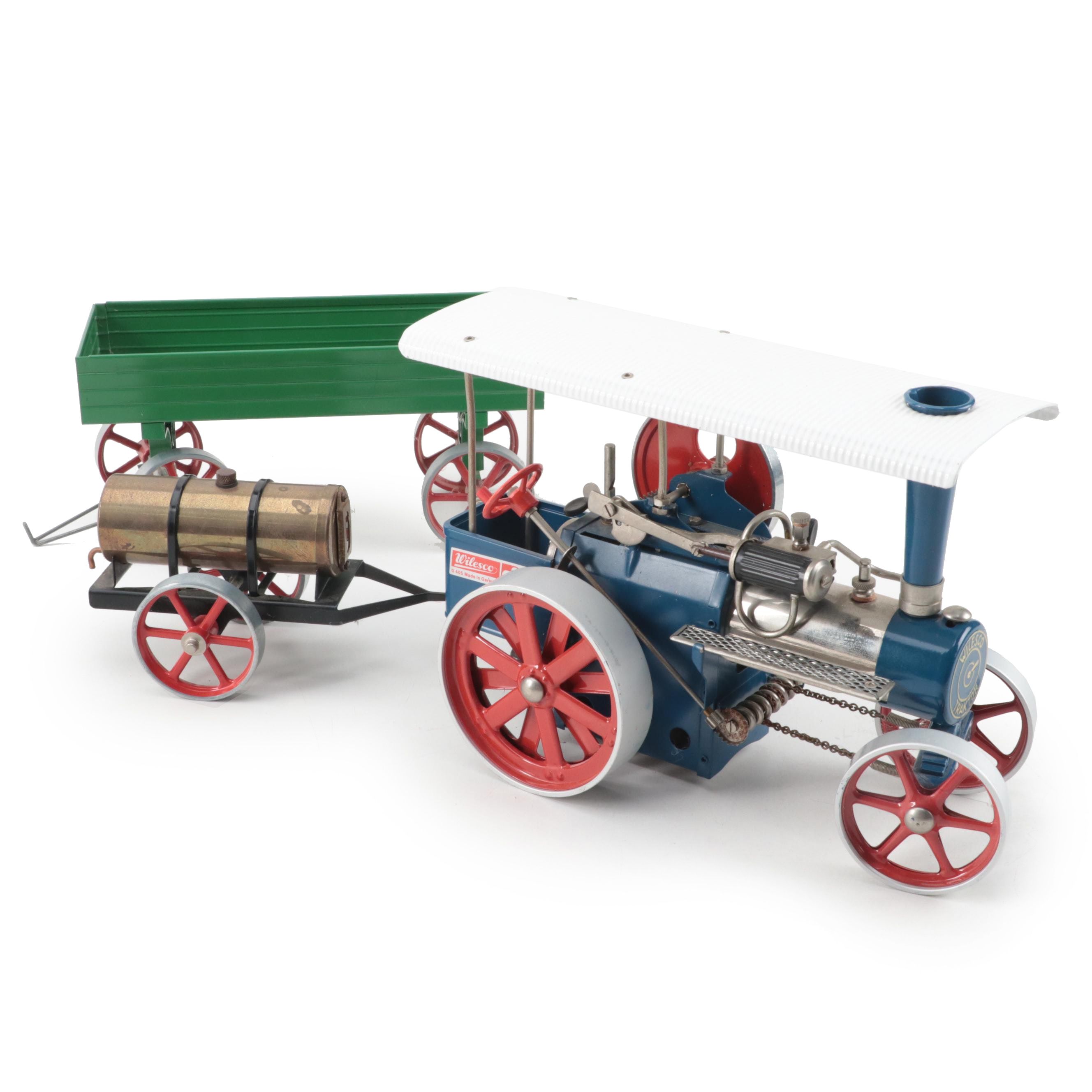 Wilesco and Mamod Metal Toy Steam Traction Engine and Wagon