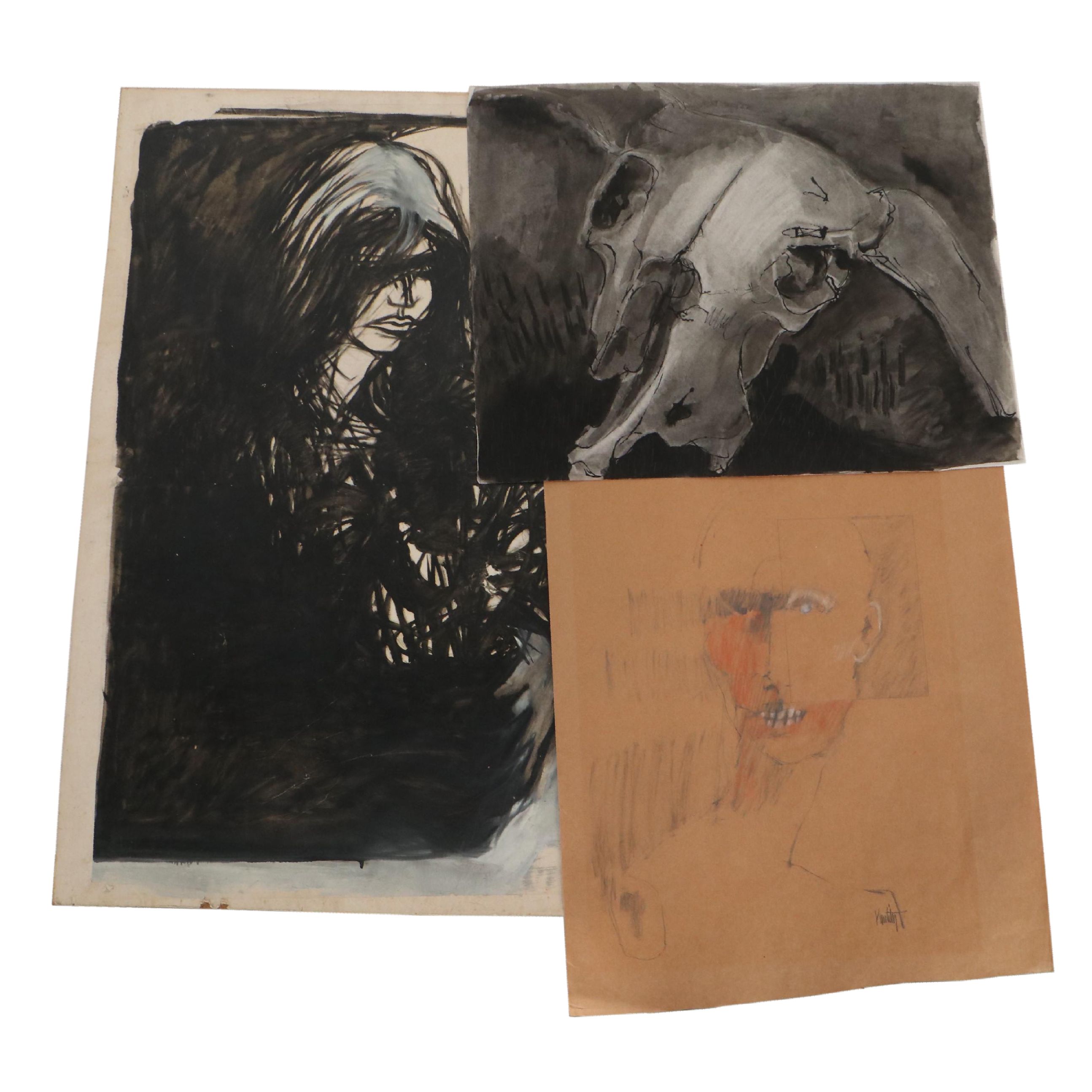 Walter Sorge Still Life and Figural Charcoal Drawings and Other