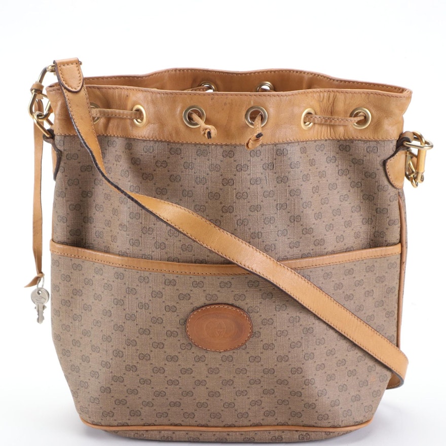 Gucci MicroGuccissima Coated Canvas Bucket Bag with Leather Trim