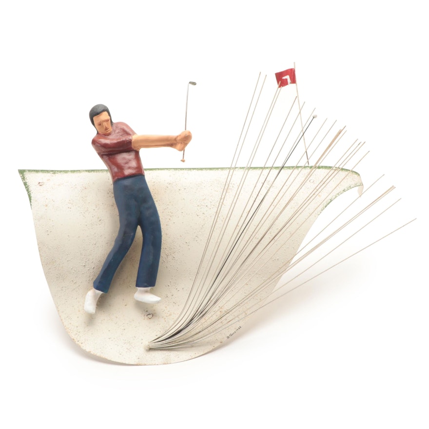 Curtis Jeré  Metal Relief Sculpture of Golfer, 1988