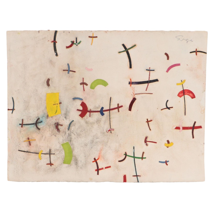 Walter Sorge Abstract Mixed Media Painting, Late 20th Century