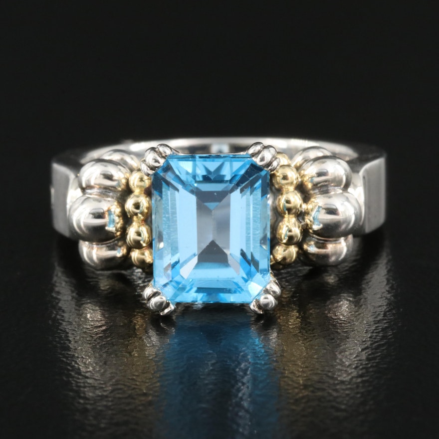 Sterling Swiss Blue Topaz Ring with 18K Accent