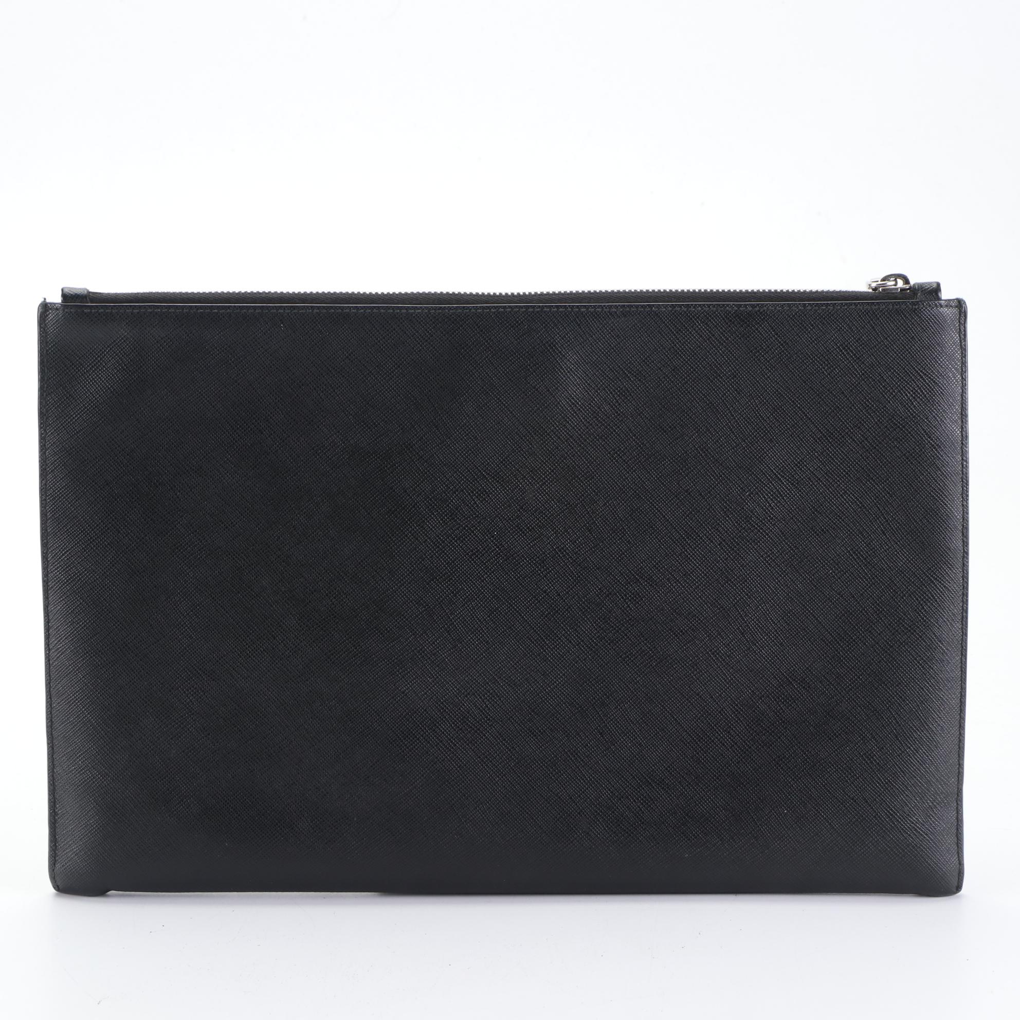 Prada Contenitor Zip Case in Black Saffiano Leather with Box