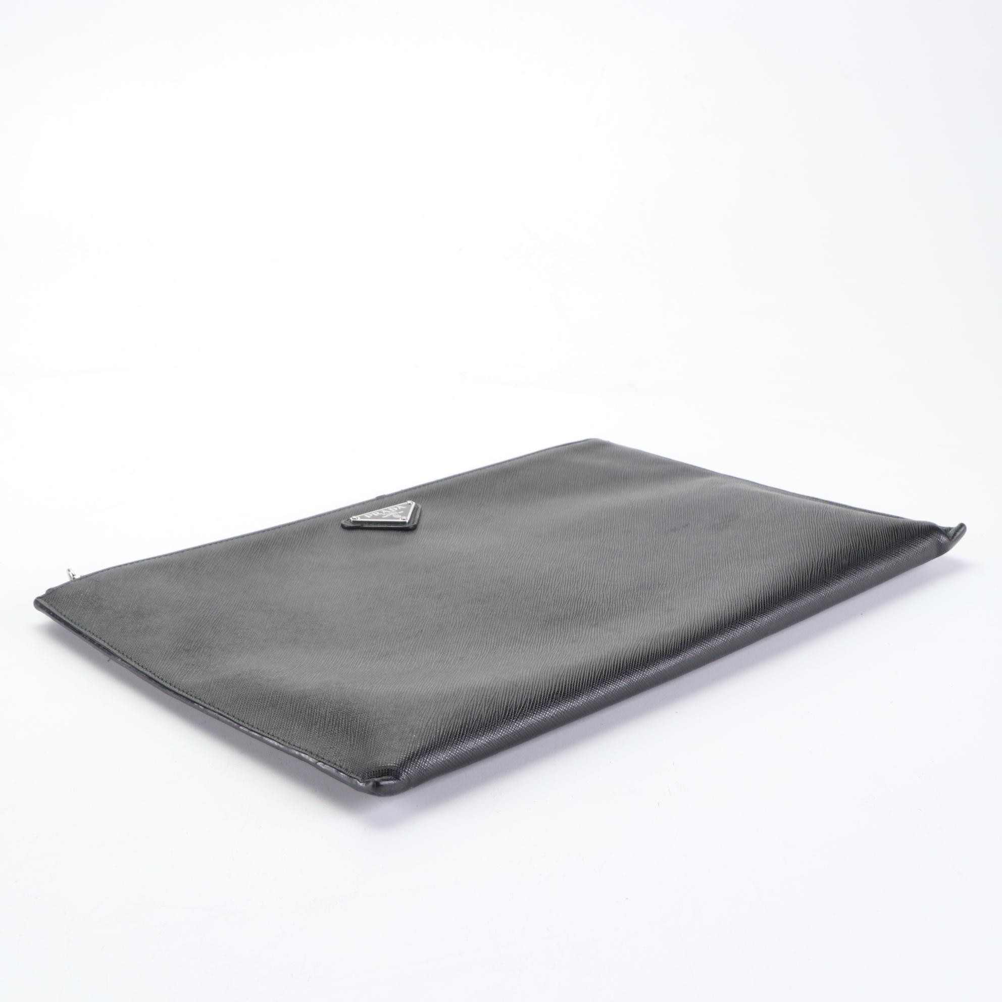 Prada Contenitor Zip Case in Black Saffiano Leather with Box