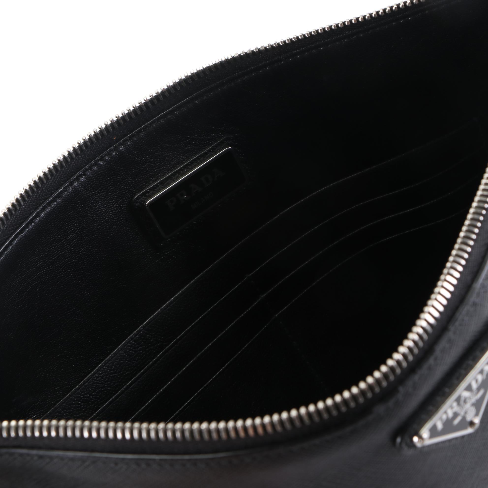 Prada Contenitor Zip Case in Black Saffiano Leather with Box