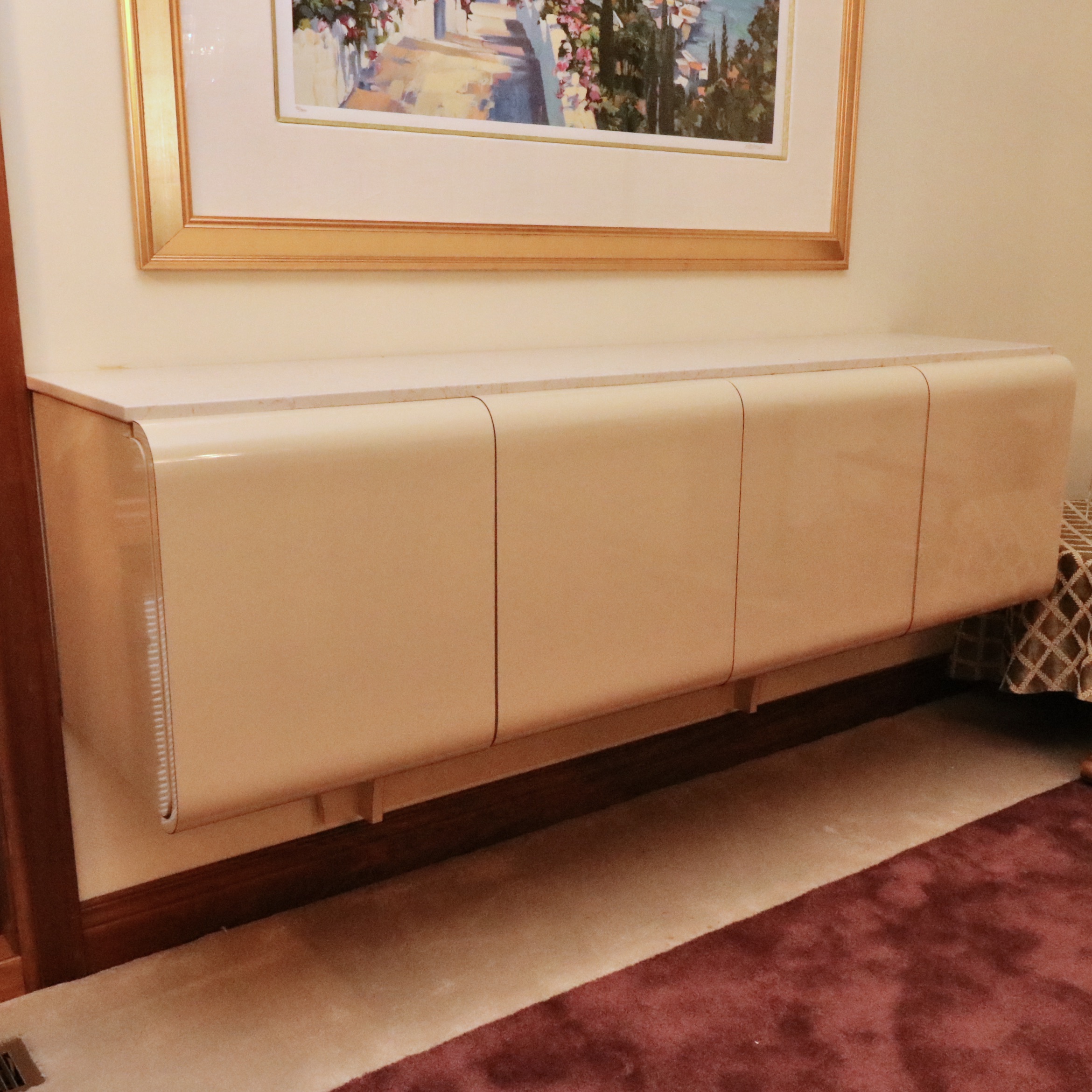 Dillingham Mfg. Beige Lacquered Credenza with Marble, 1980s