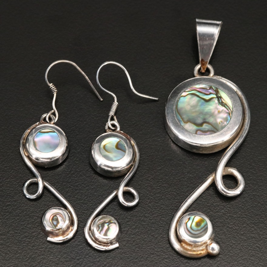 Sterling Abalone Pendant and Earring Set