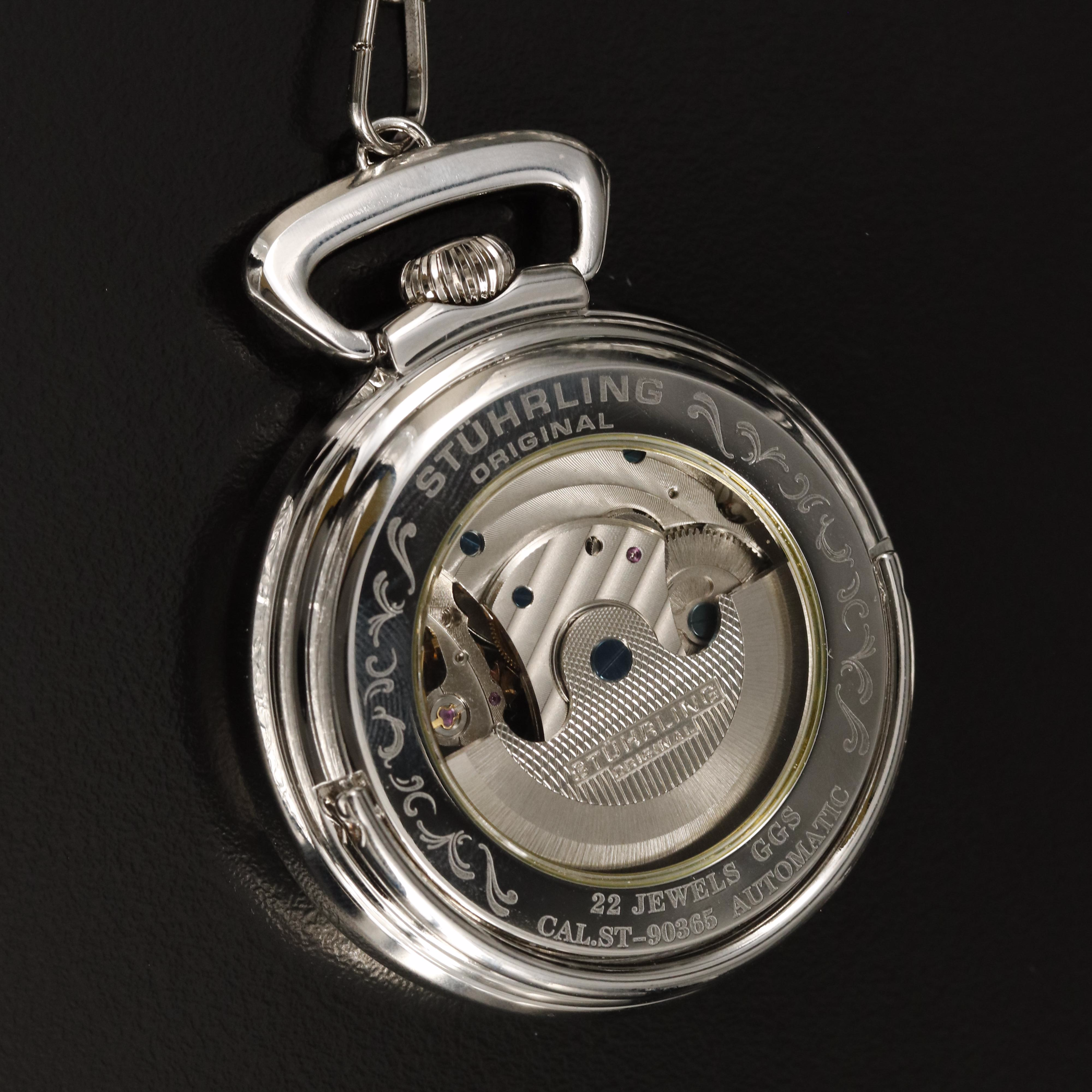 Stuhrling Original Skeletonized Dual Time Pocket Watch
