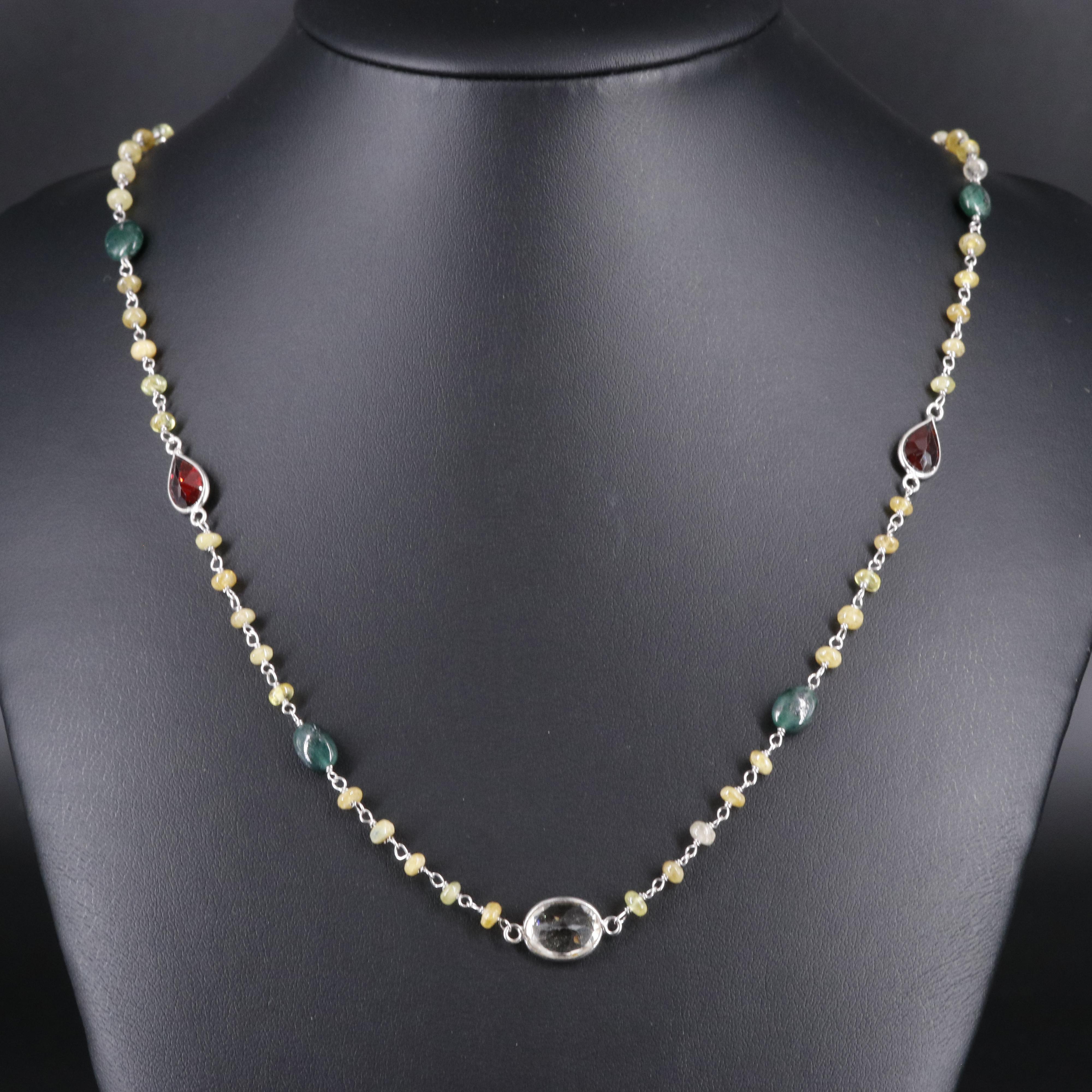 Sterling Silver Necklace Featuring Gemstones