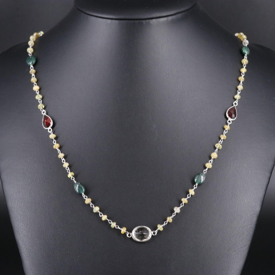 Sterling Silver Necklace Featuring Gemstones