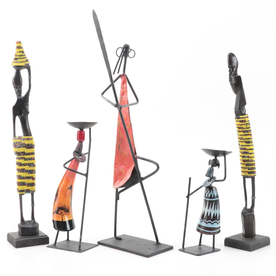 African Hand-Crafted Figurines and Candle Holders, Contemporary