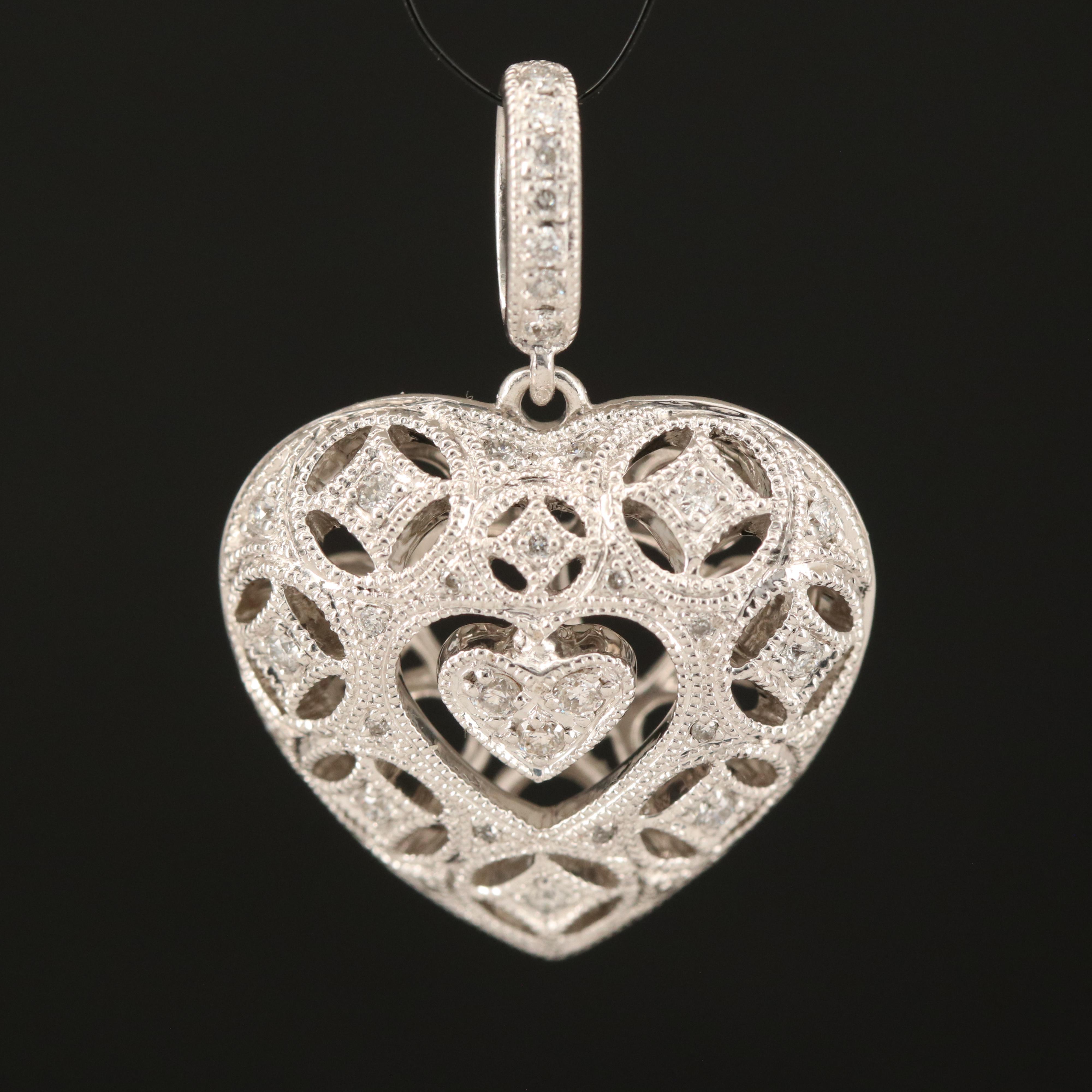 Neil Lane Sterling and Diamond Filigree Heart Pendant