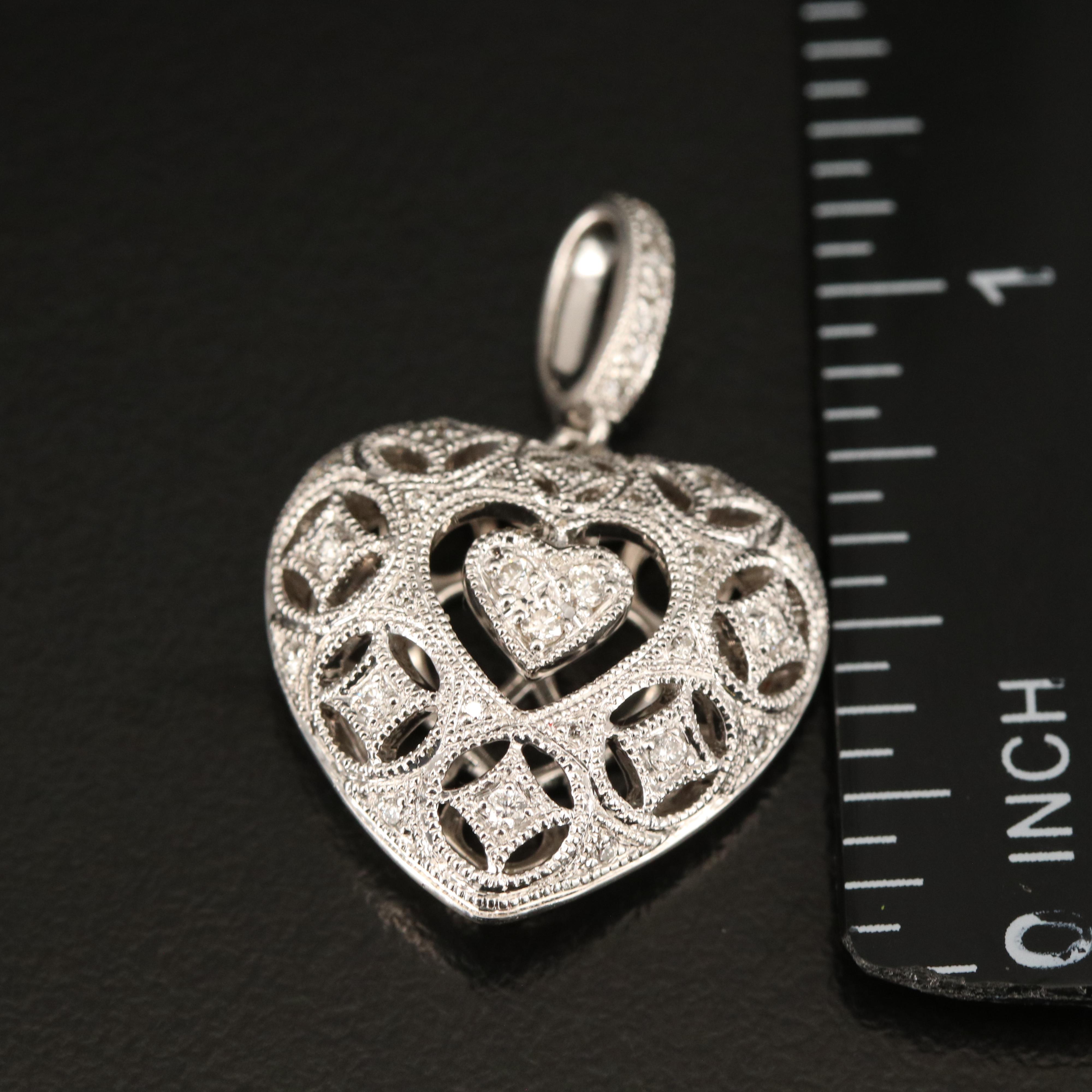 Neil Lane Sterling and Diamond Filigree Heart Pendant
