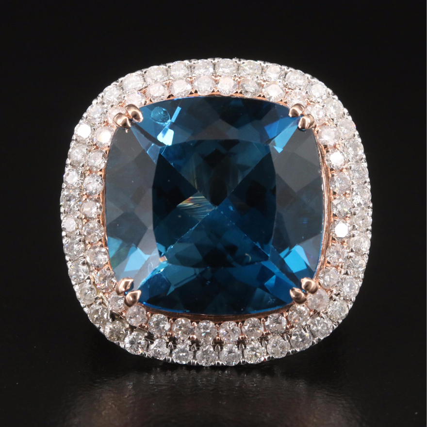 14K 23.61 CT London Blue Topaz and 2.02 CTW Diamond Ring