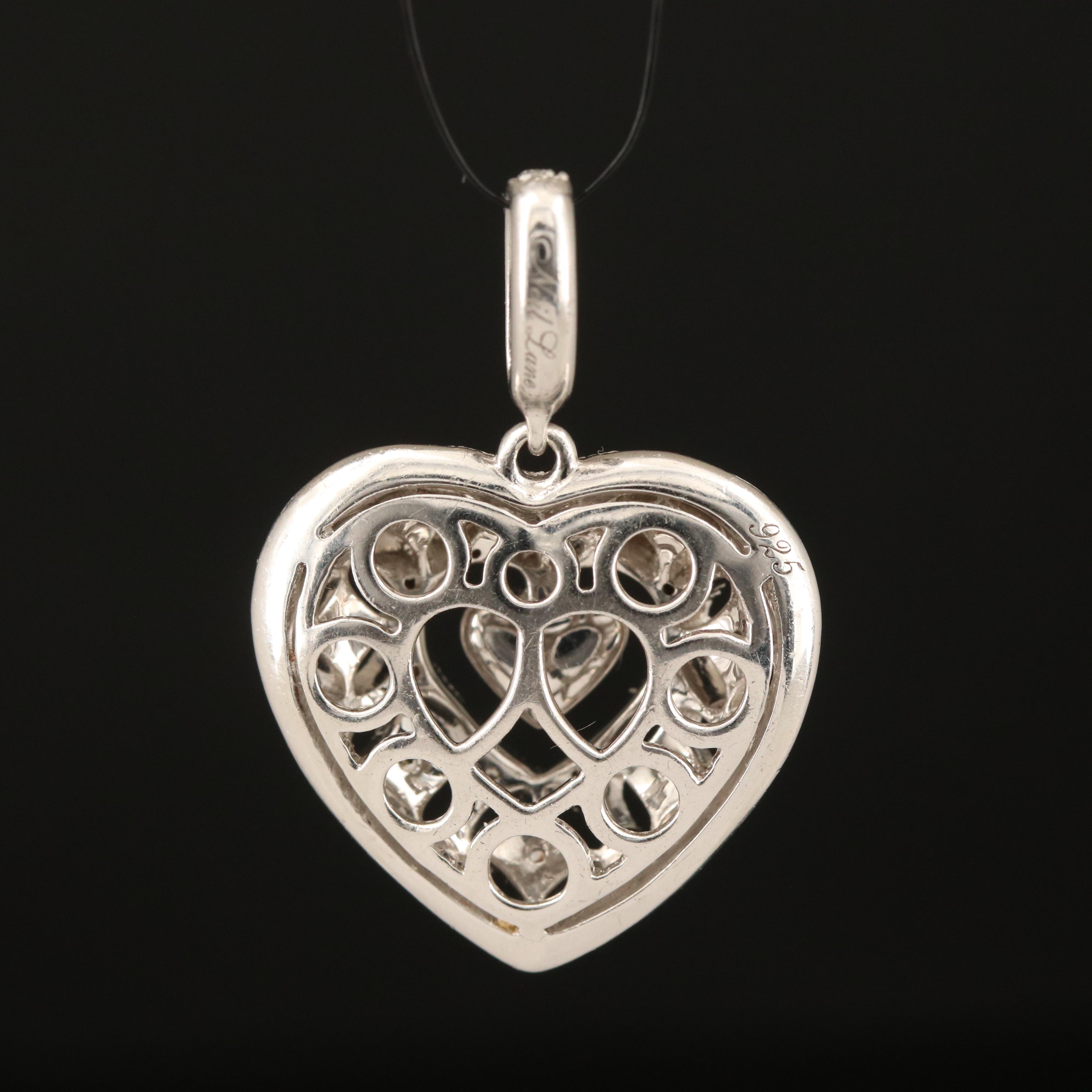 Neil Lane Sterling and Diamond Filigree Heart Pendant