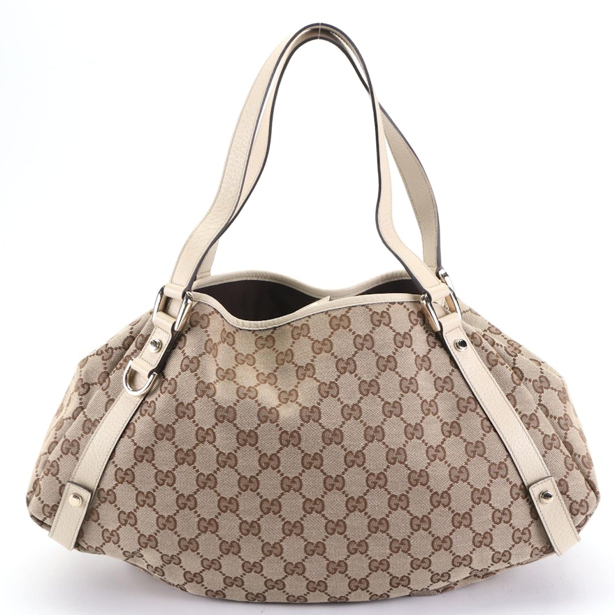 Gucci Abbey D-Ring Shoulder Bag in GG Canvas and Cinghiale Leather