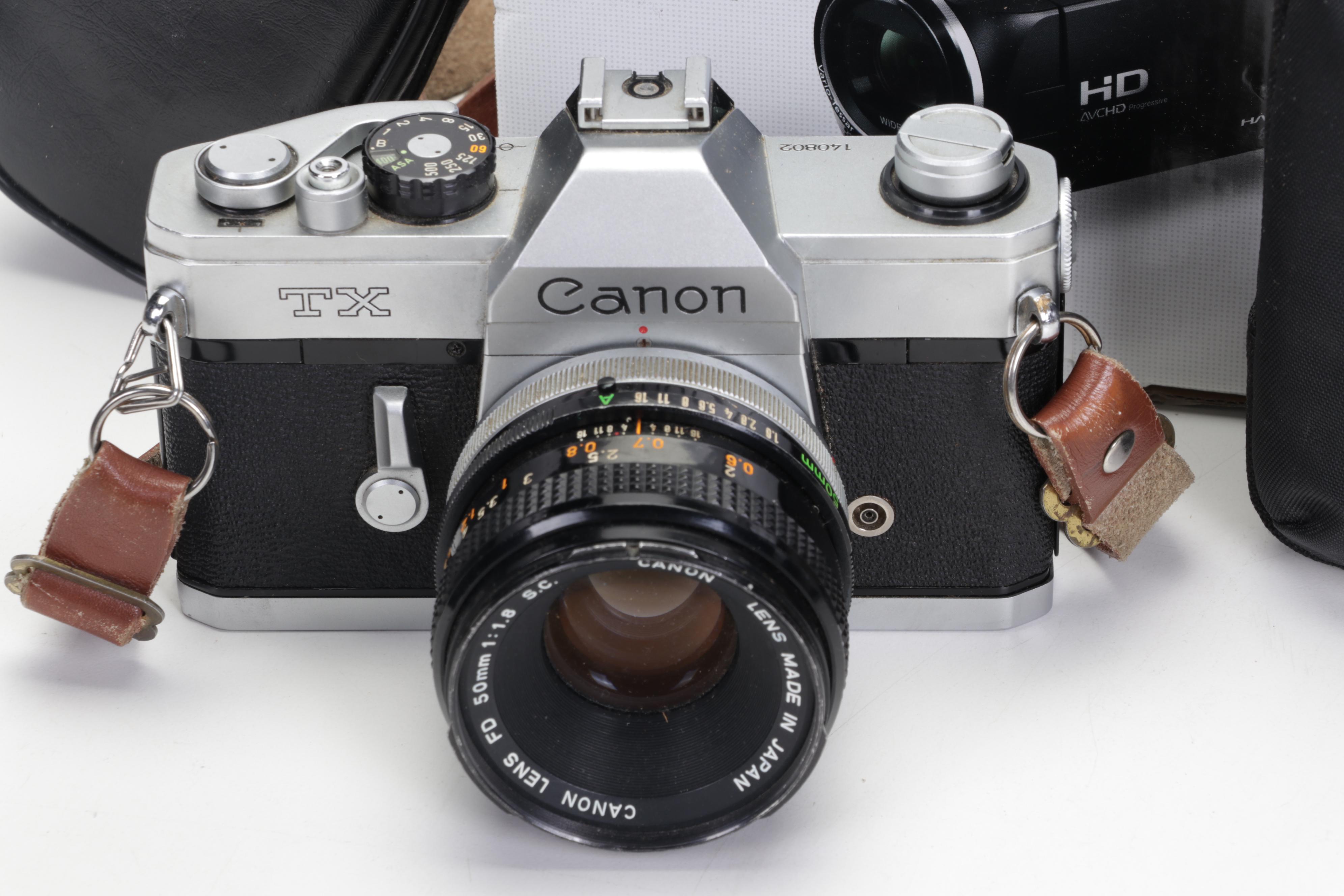 Canon 35mm Film Cameras with Assorted Lenses and Equiptment