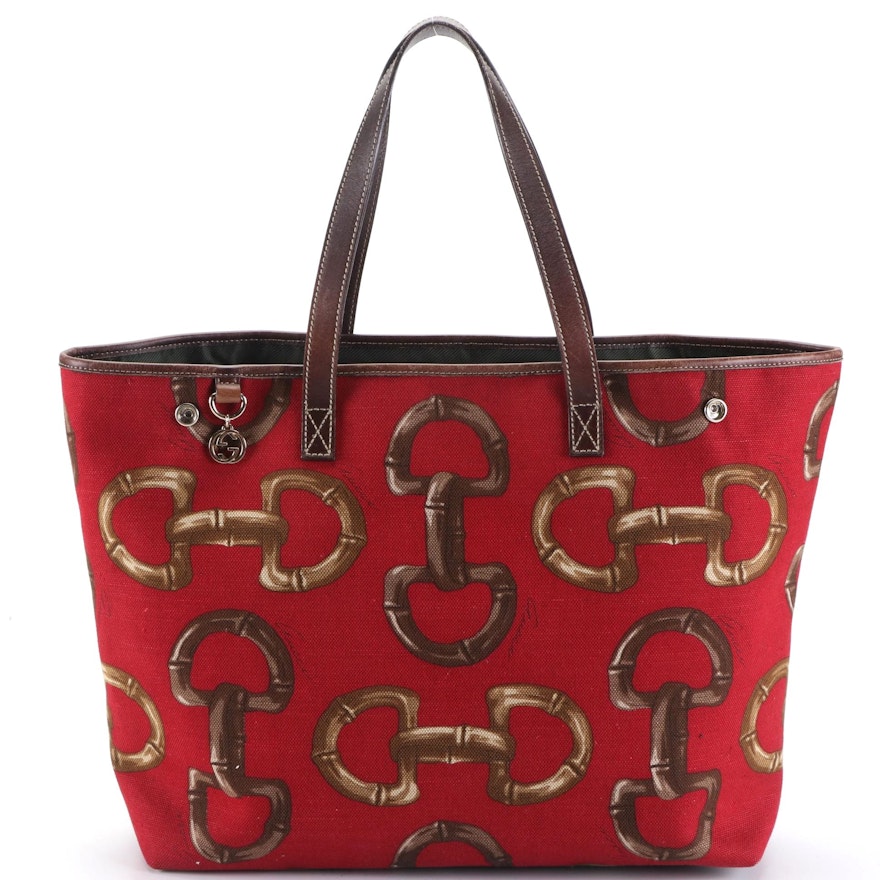 Gucci Horse Bit Print Canvas and Leather Tote Bag