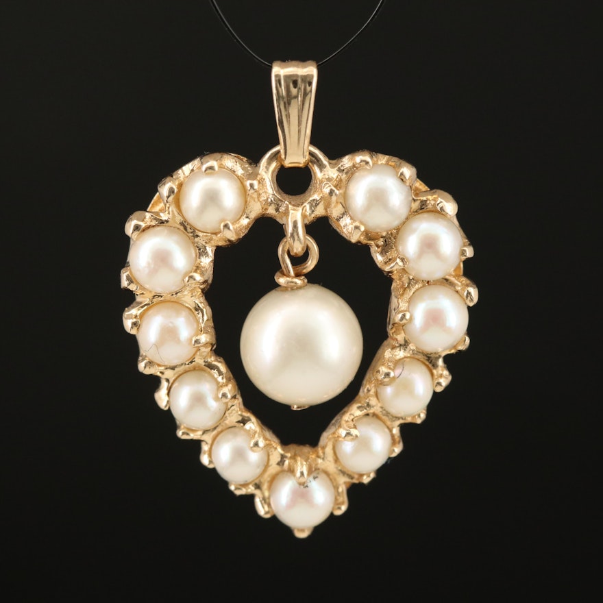 14K Pearl Heart Pendant