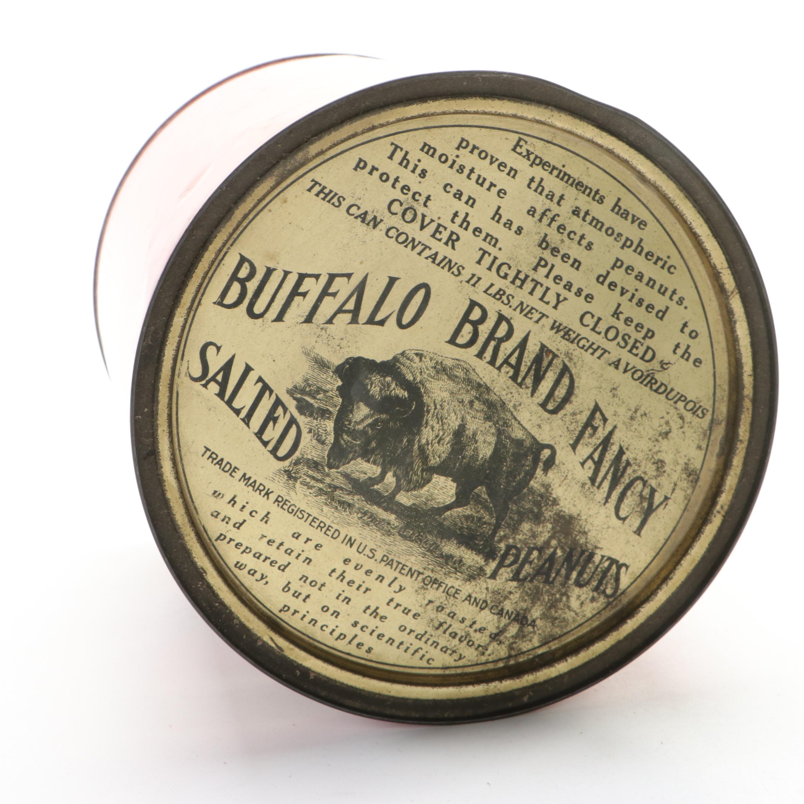Buffalo Brand Fancy Salted Peanuts Tin, Early 20th Century