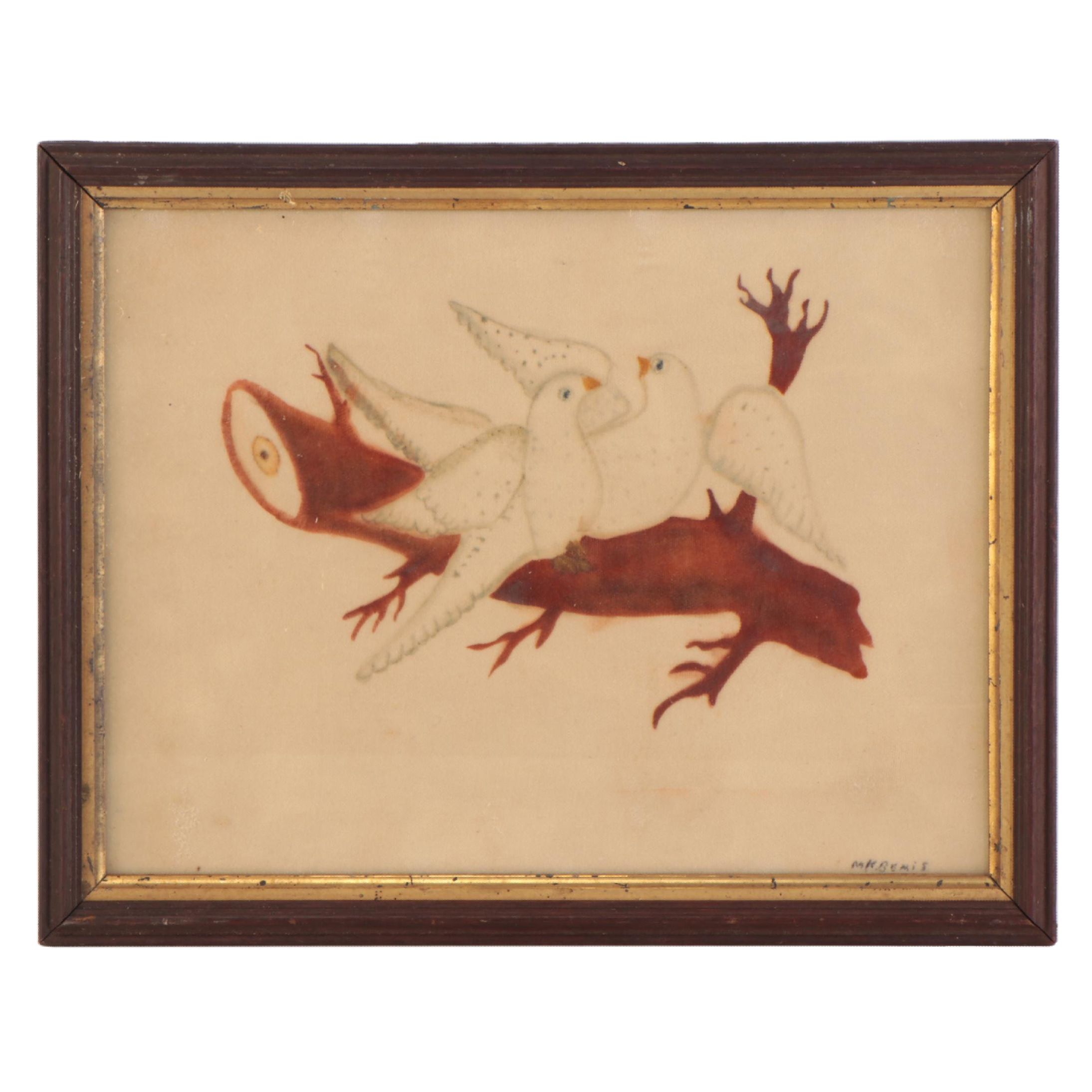 M. K. Bemis Folk Art Drawings With Stenciling