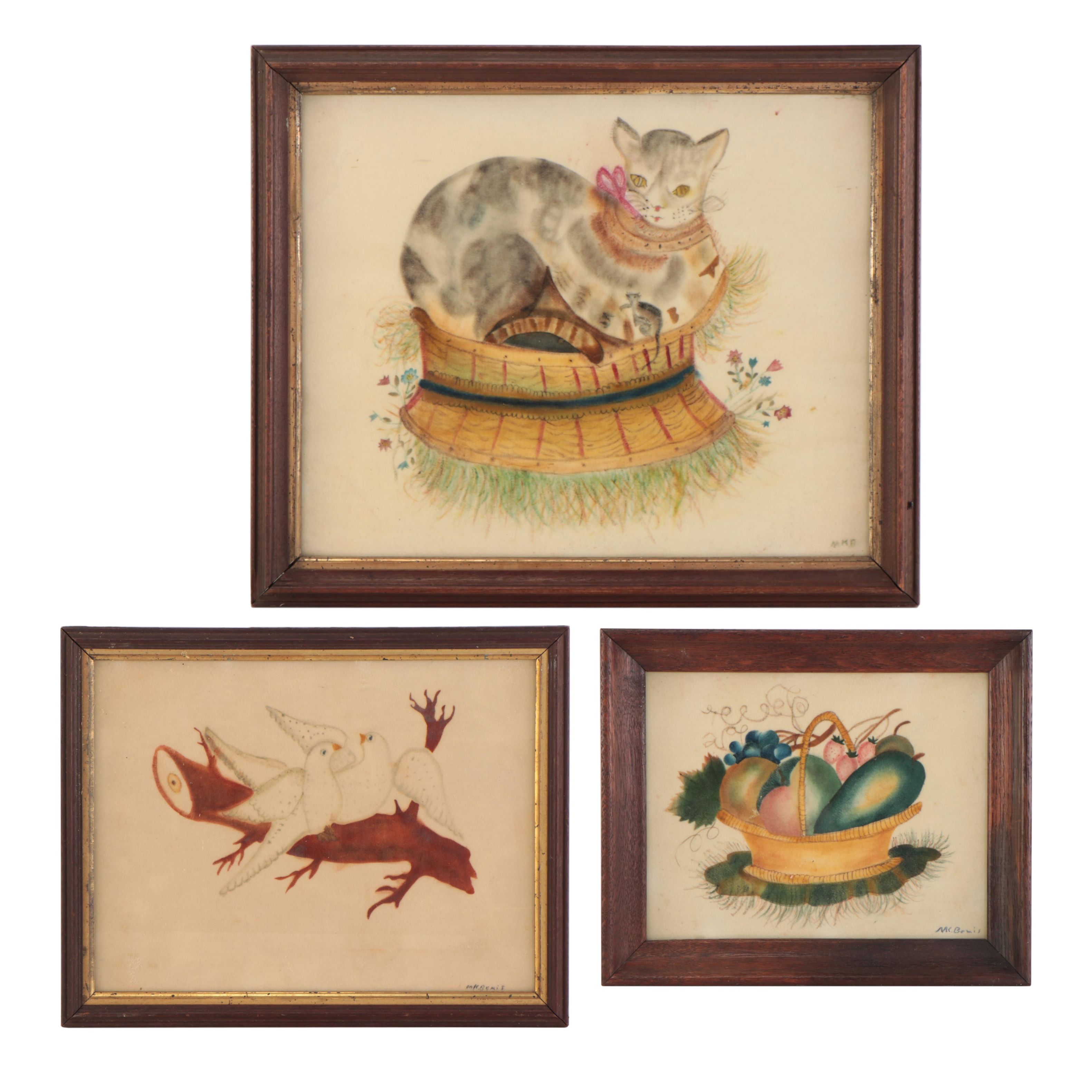 M. K. Bemis Folk Art Drawings With Stenciling