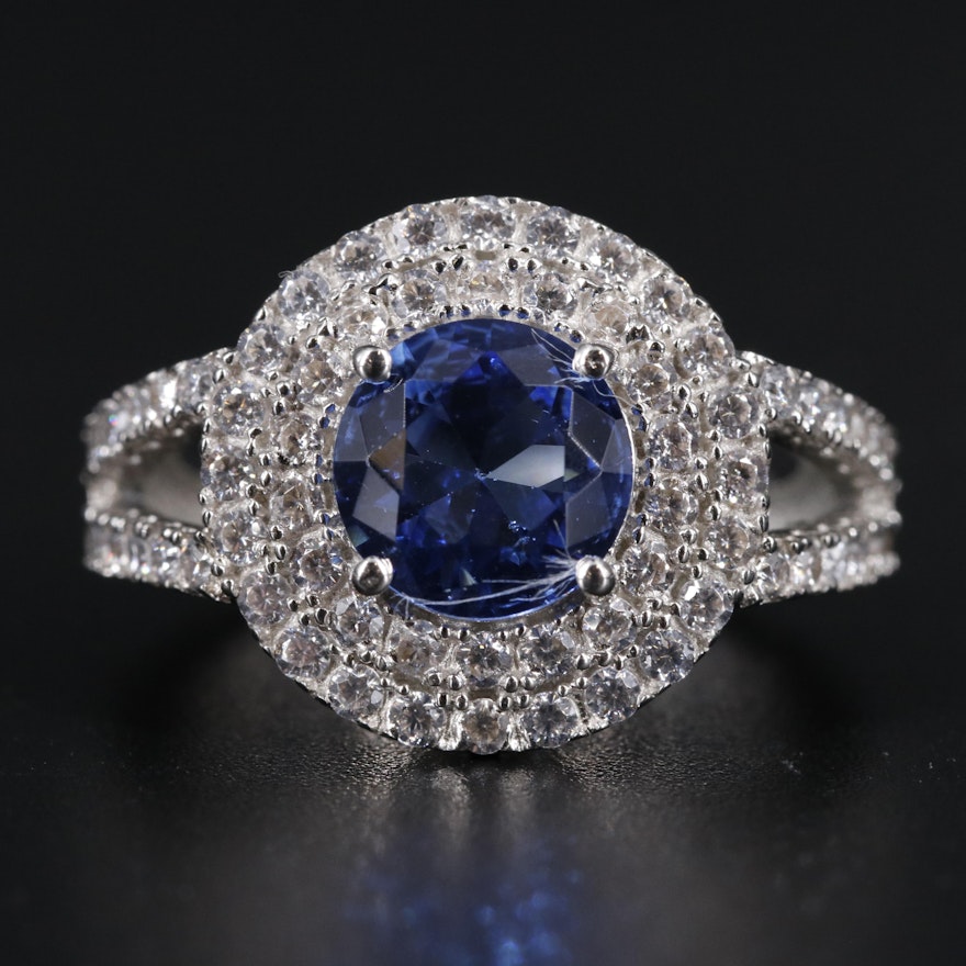 Sterling Silver Tanzanite and Cubic Zirconia Ring