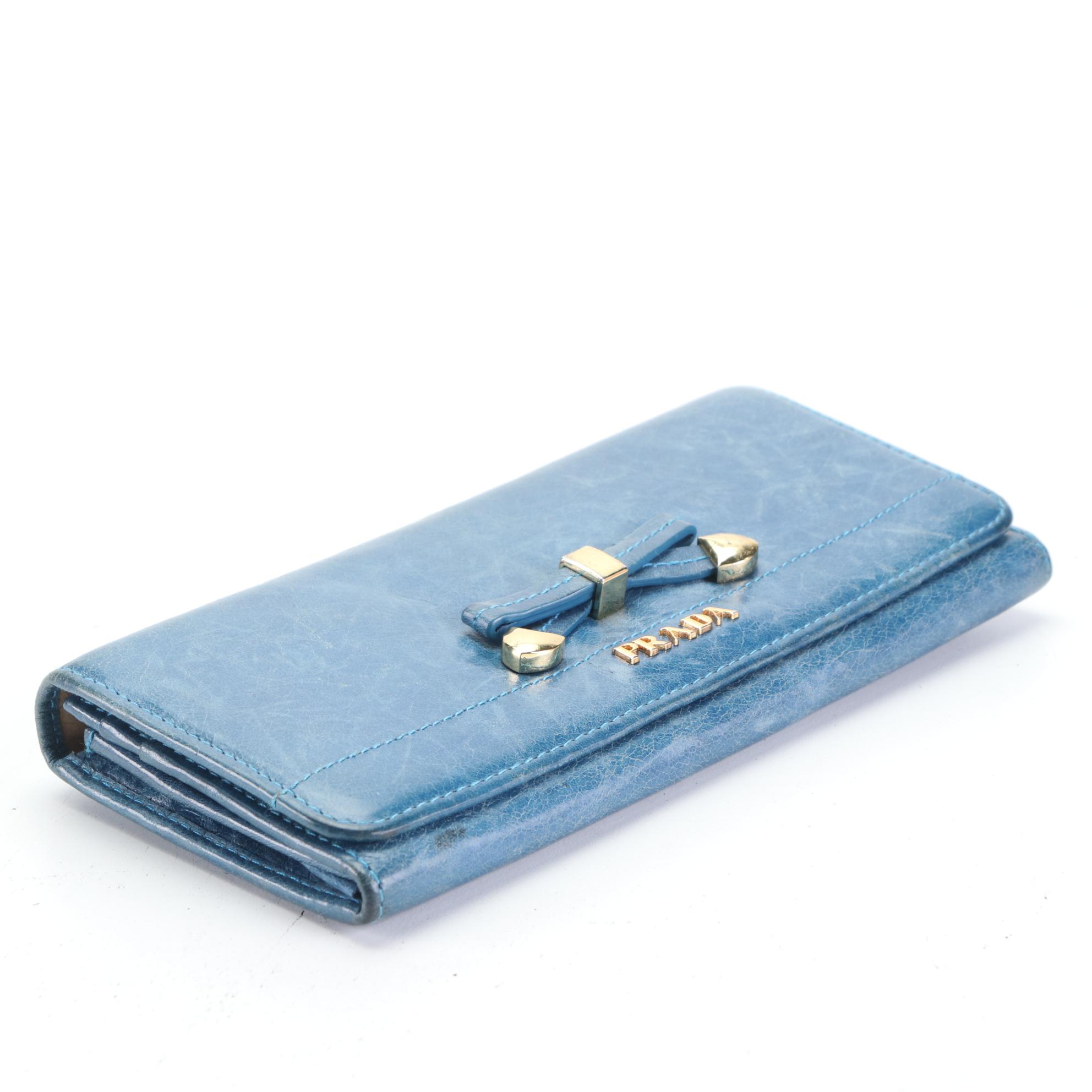 Prada Continental Wallet in Blue Leather