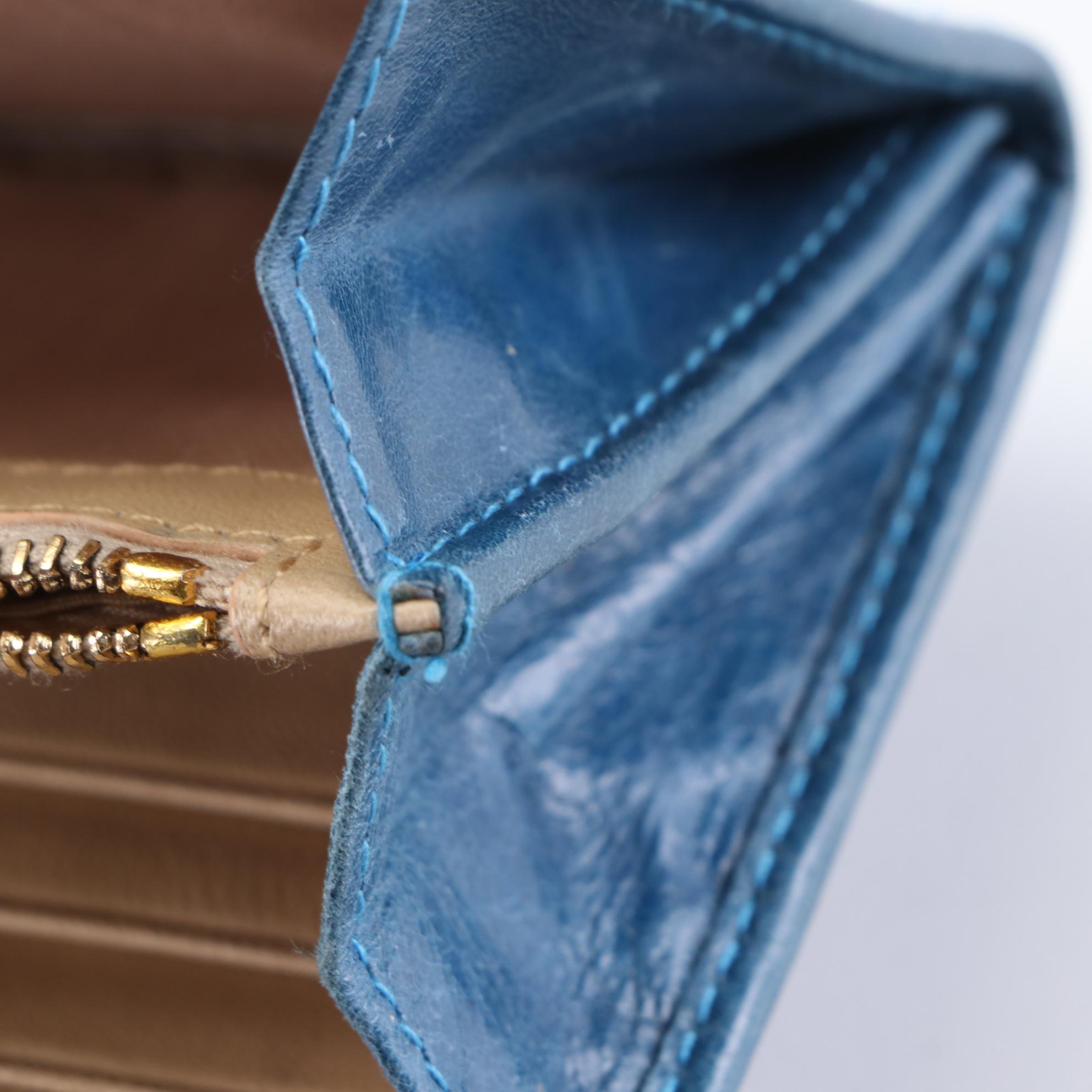 Prada Continental Wallet in Blue Leather