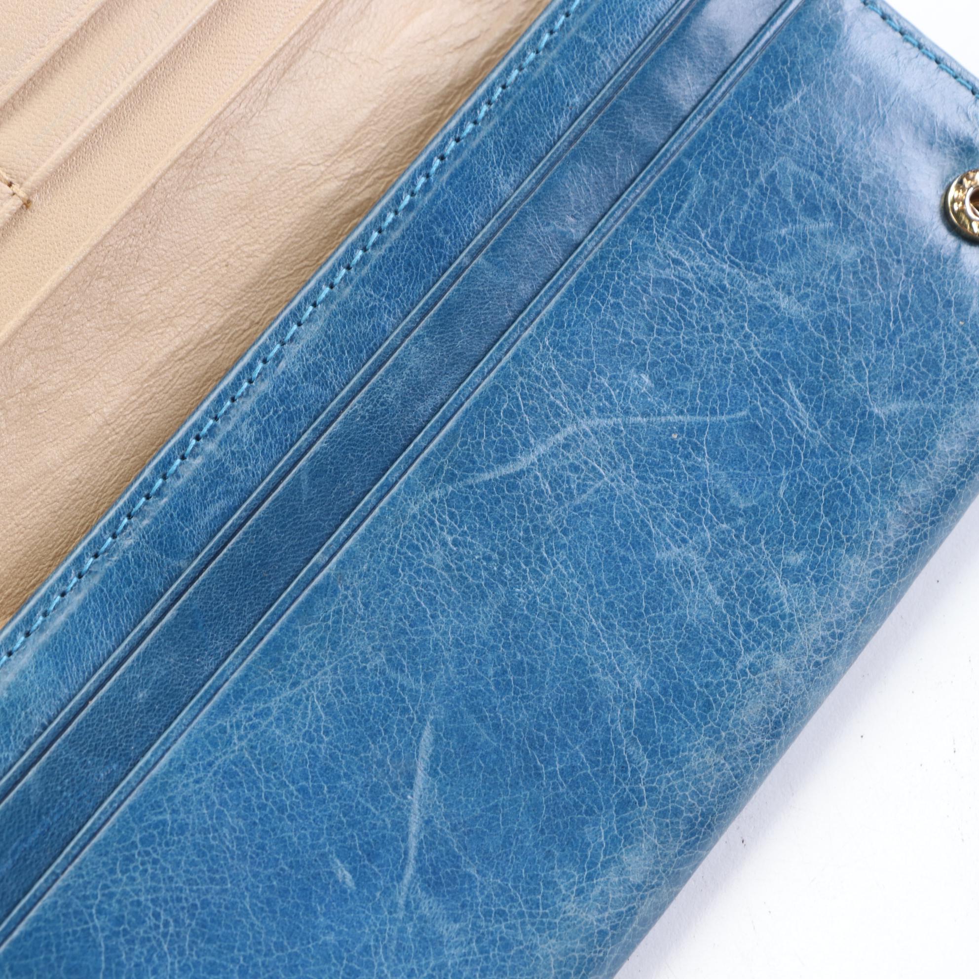 Prada Continental Wallet in Blue Leather