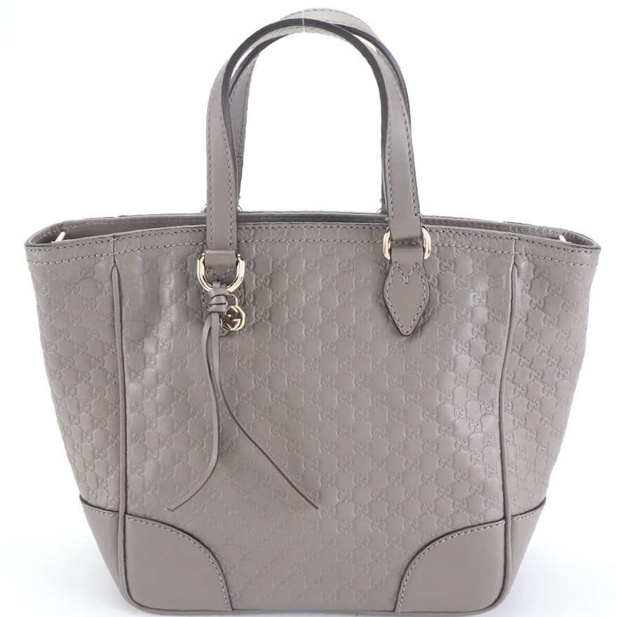 Gucci Small Tote Bag in Grey Micro Guccissima Leather with Shoulder Strap