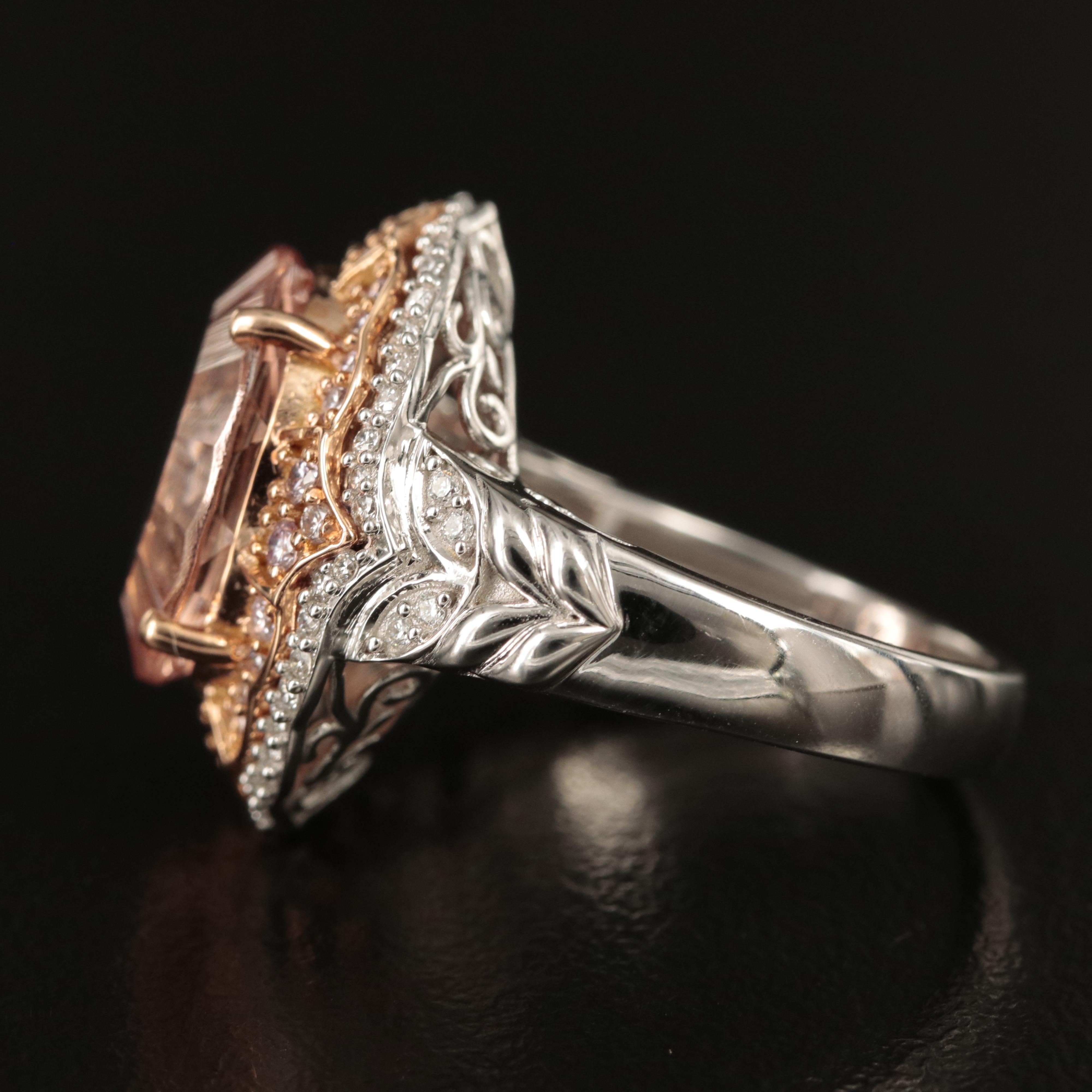 Chromia Jewelry 18K 6.44 CT Morganite and Diamond Ring with Rose Gold Accent
