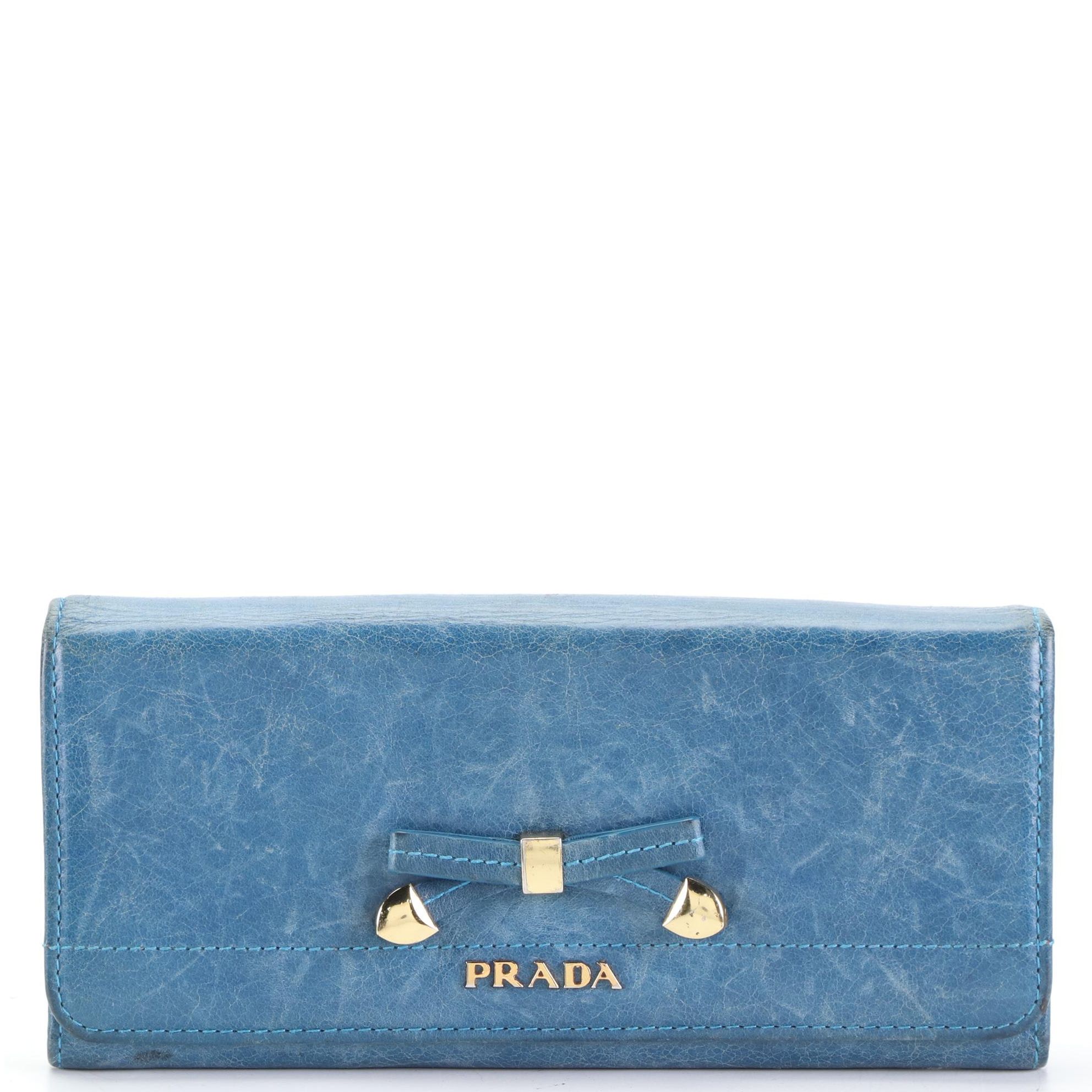 Prada Continental Wallet in Blue Leather